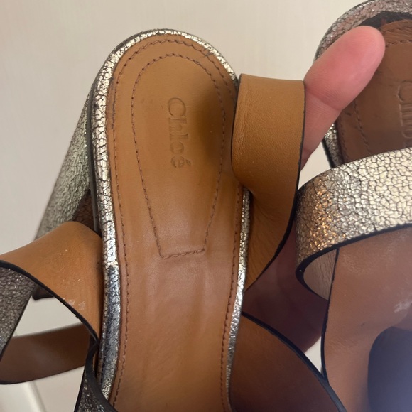 Chloè Gold Metallic 70s Leather Glam Platform Ankle Strap Sexy Disco Heels 37/7 - Picture 4 of 9